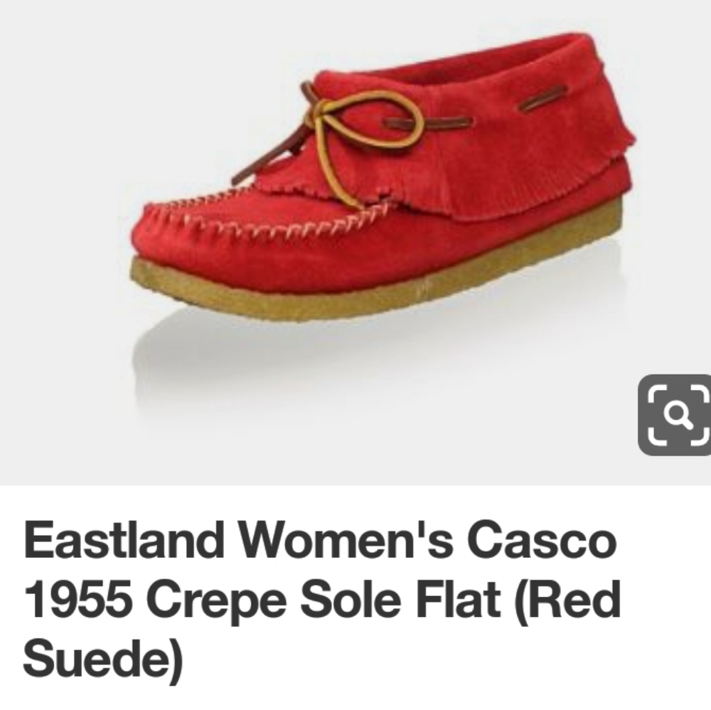 EASTLAND "CASCO 1955" Red Suede Leather Fringe Moccasin Ankle Booties Crepe Sole